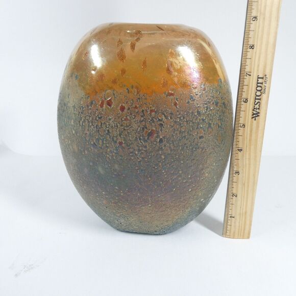 Art Glass Vase Thick Blown Glass Marigold Iridescent Textured - Picture 12 of 14